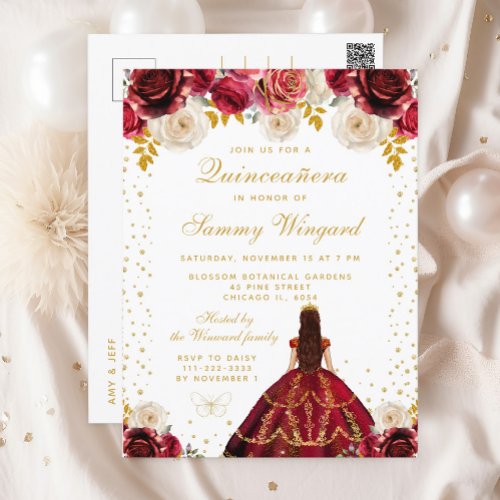 Red Floral Princess Quinceaera Postcard