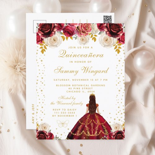 Red Floral Princess Quinceaera Postcard