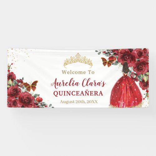 Red Floral Princess Quinceaera Welcome Backdrop Banner