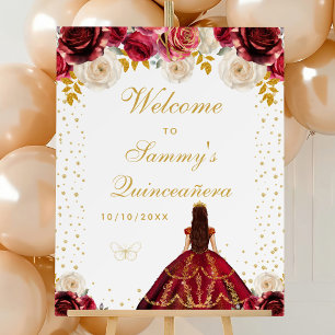 Red Floral Princess Quinceañera Welcome Foam Board