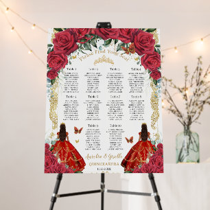 Red Floral Princesses Twins Quinceañera Seating Foam Board