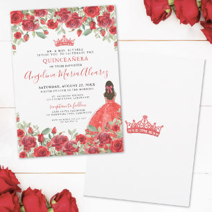 Red Floral Quinceanera Invitation