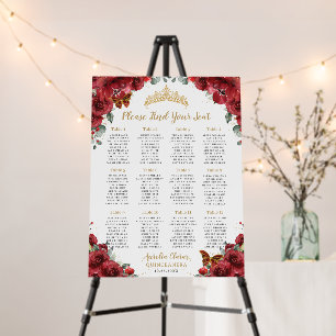 Red Floral Quinceañera Mis 15 Floral Seating Chart Foam Board