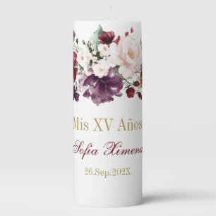 Red floral Quinceañera Pillar Candle