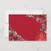 Red Floral Quinceañera Silver Tiara Princess Dress RSVP Card (Back)