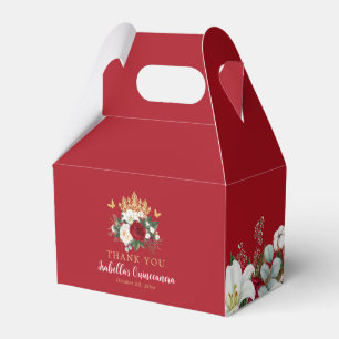 Red Floral Quinceañera Thank You Favor Boxes