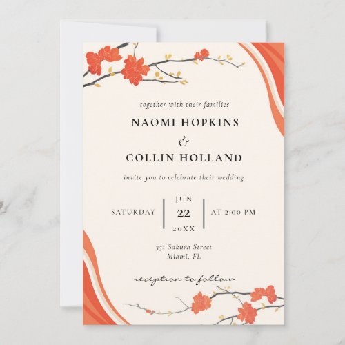 Red Floral Rectangle Wedding Invitation