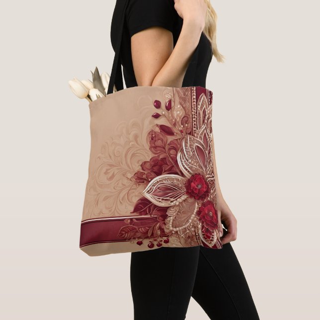 Red Floral Ribbon aI art  Tote Bag (Close Up)