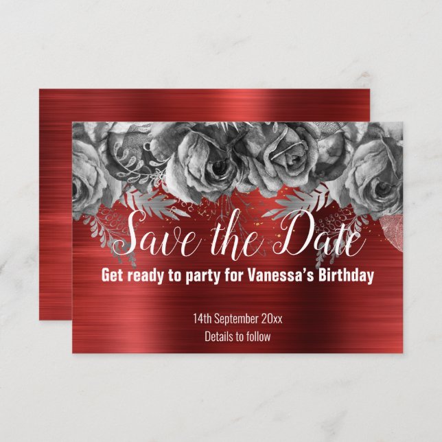 RED FLORAL SAVE THE DATE RSVP CARD (Front/Back)