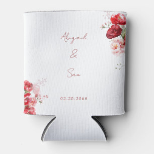  Red Floral Script Wedding Favor  Can Cooler