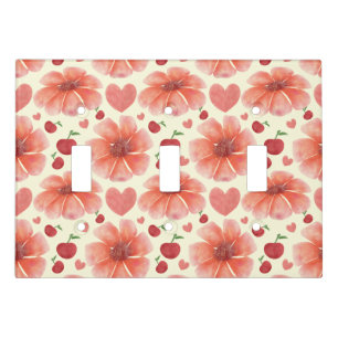 Red Floral Seamless Pattern Cute Retro Flower Lig Light Switch Cover