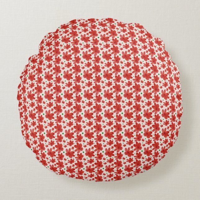 Red Floral Seamless Pattern Cute Retro Flower  Round Pillow (Front)