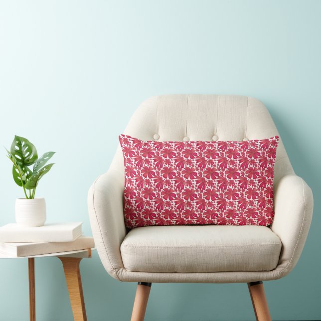 Red Floral Seamless Pattern, Elegant Flower Repeat Lumbar Pillow (Chair)