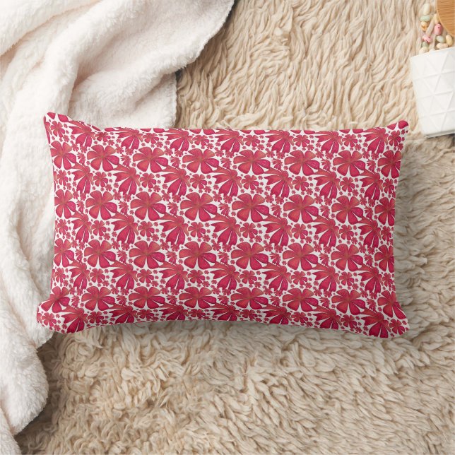 Red Floral Seamless Pattern, Elegant Flower Repeat Lumbar Pillow (Blanket)