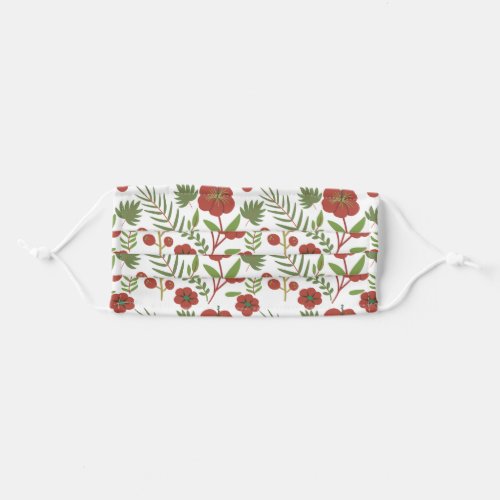 Red floral seamless pattern on white background adult cloth face mask