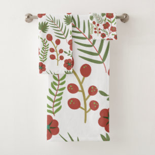 Red floral seamless pattern on white background bath towel set