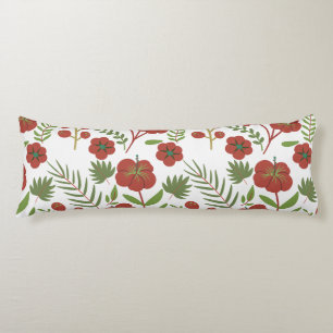 Red floral seamless pattern on white background body pillow