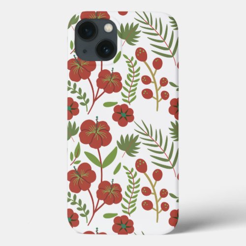 Red floral seamless pattern on white background iPhone 13 case