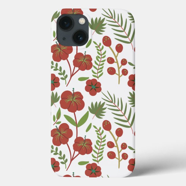 Red floral seamless pattern on white background Case-Mate iPhone case (Back)