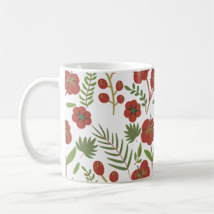 Red floral seamless pattern on white background coffee mug