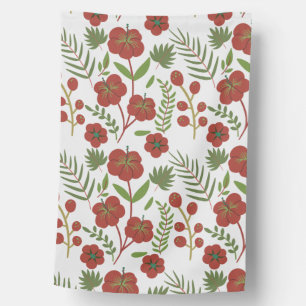 Red floral seamless pattern on white background house flag