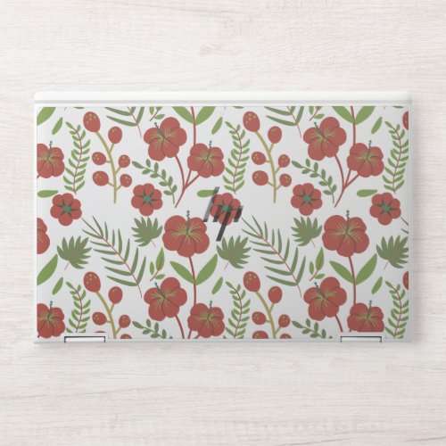 Red floral seamless pattern on white background HP laptop skin