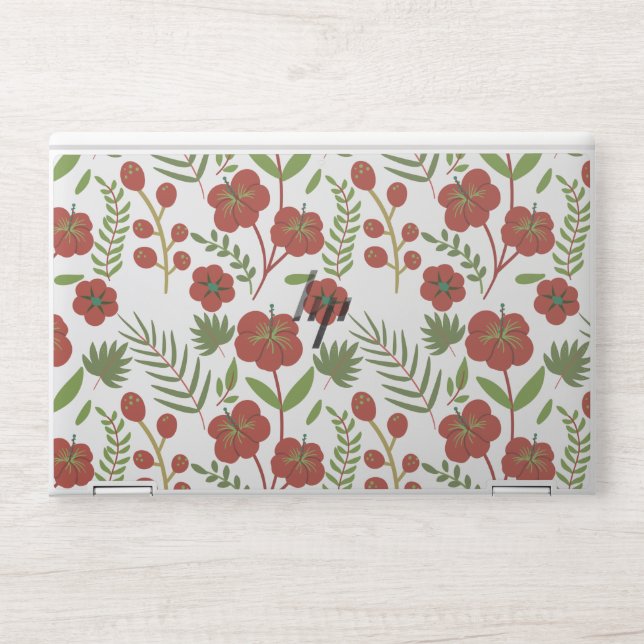 Red floral seamless pattern on white background HP laptop skin (Front)