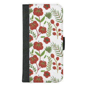 Red floral seamless pattern on white background iPhone 8/7 plus wallet case