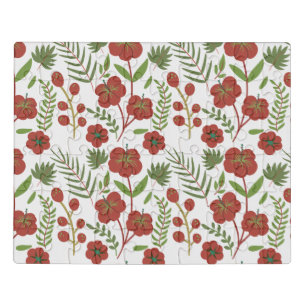 Red floral seamless pattern on white background jigsaw puzzle