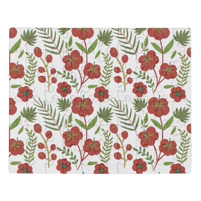 Red floral seamless pattern on white background jigsaw puzzle (Puzzle Horizontal)