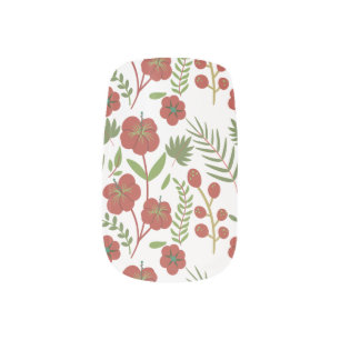 Red floral seamless pattern on white background minx nail art