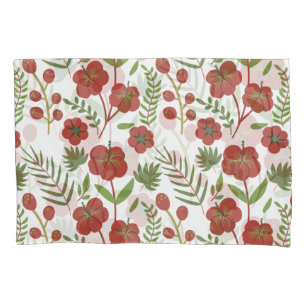 Red floral seamless pattern on white background pillow case