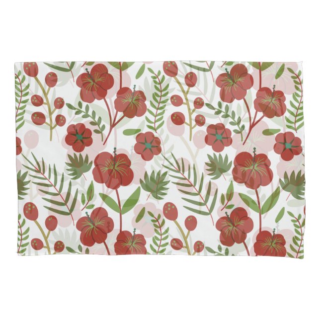 Red floral seamless pattern on white background pillow case (Front-Left)