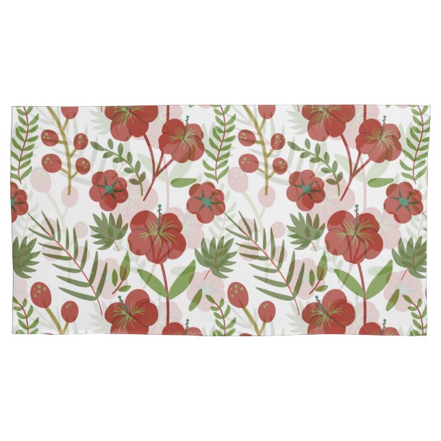 Red floral seamless pattern on white background pillow case (Front-Left)