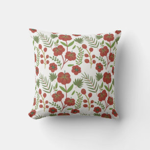 Red floral seamless pattern on white background throw pillow