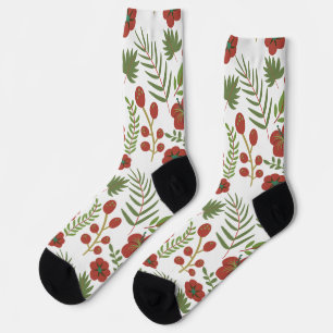Red floral seamless pattern on white background wr socks