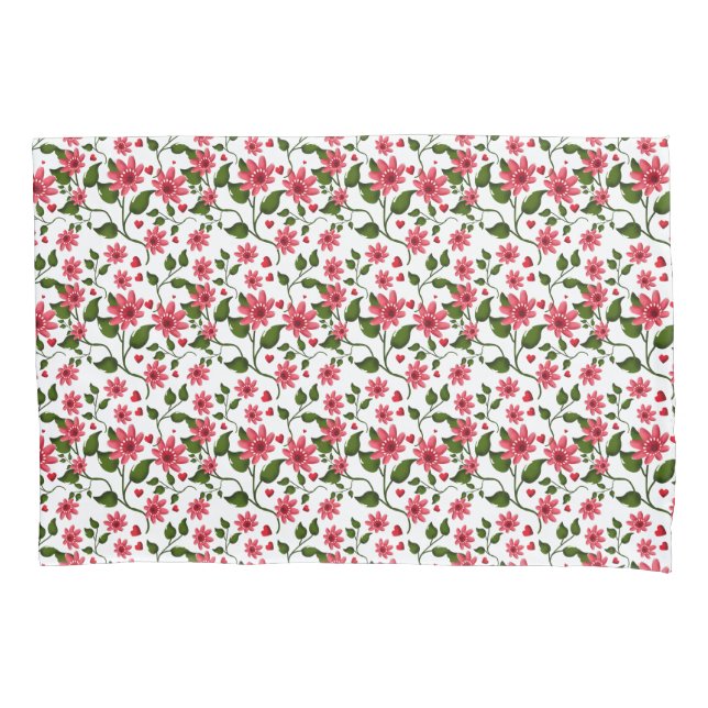 Red Floral Seamless Pattern  |  Pillow Case (Front)