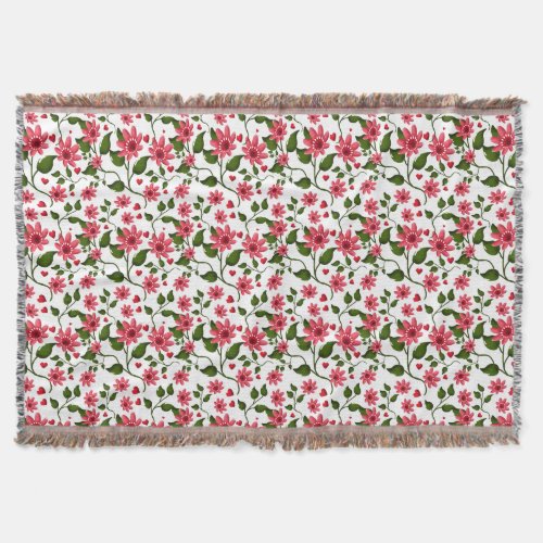 Red Floral Seamless Pattern  |  Throw Blanket