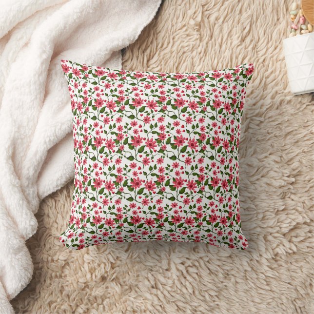 Red Floral Seamless Pattern  |  Throw Pillow (Blanket)