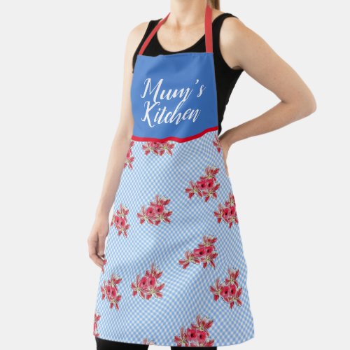 Red Floral Shabby Chic Blue Gingham Mums Kitchen A Apron