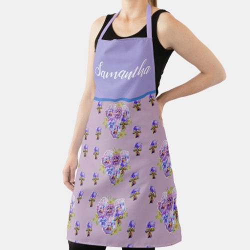 Red Floral Shabby Chic Lavender Purple Pansy Viola Apron