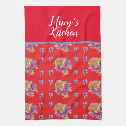 Red Floral Shabby Chic Roses Rose Mums Kitchen Apr Kitchen Towel