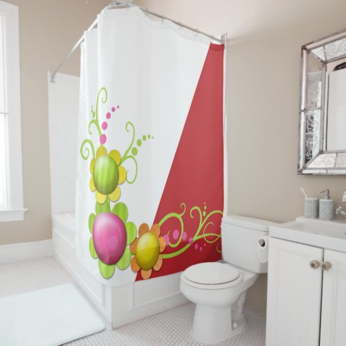 Red Floral Shower Curtain
