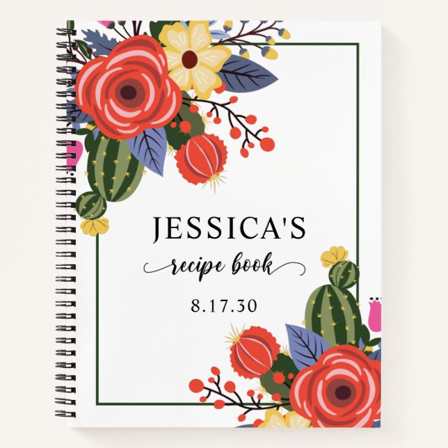 Red Floral Shower Recipe Notebook (Front)
