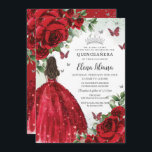 Red Floral Silver Butterflies Quinceañera Sweet 16 Invitation<br><div class="desc">Personalize this boho chic vibrant red floral Quinceañera / Sweet 16 birthday invitation easily and quickly. Simply click the customize it further button to edit the texts, change fonts and fonts colors. Featuring bright red roses, butterflies and a girl dressed in a glittery red ball gown. Matching items available in...</div>