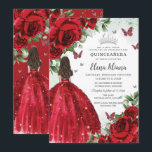 Red Floral Silver Butterflies Quinceañera Sweet 16 Invitation<br><div class="desc">Personalize this boho chic vibrant red floral Quinceañera / Sweet 16 birthday invitation easily and quickly. Simply click the customize it further button to edit the texts, change fonts and fonts colors. Featuring bright red roses, butterflies and a girl dressed in a glittery red ball gown. Matching items available in...</div>