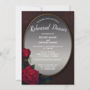 Red Floral Silver Gray Mirror Rehearsal Dinner Invitation