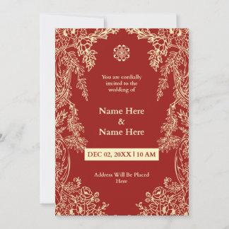 Red Floral Simple Wedding Invitation