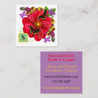Red Floral Small Business Handmade Art Vendor Square Business Card