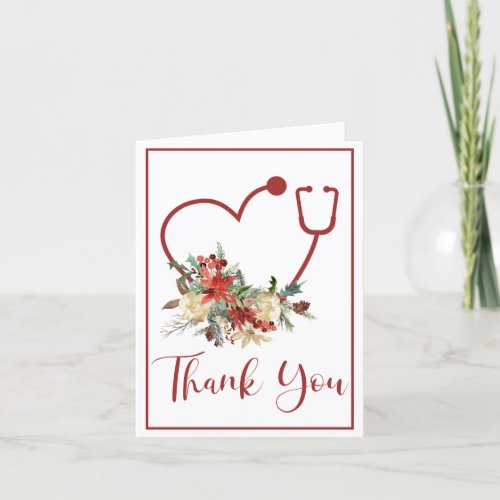 Red Floral Stethoscope Heart Christmas Thank You